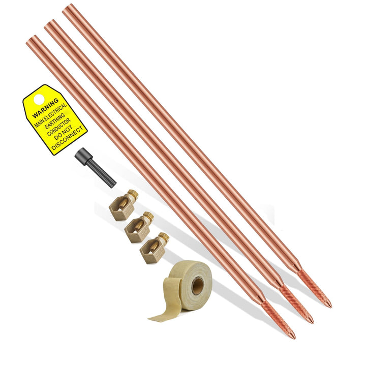 Ground Spike Set Kupferbekleidet 3m Durchmesser 16 mm - Tiefe Erdstange mit Kreuzverbinder & Korrosi