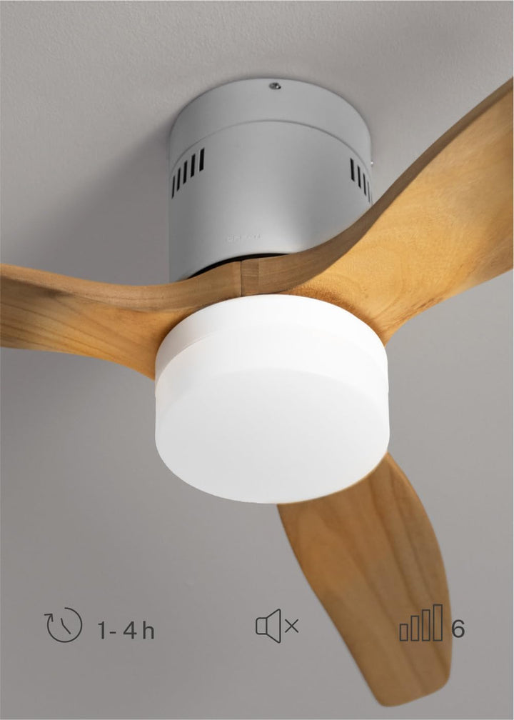 CREATE / WINDCALM M/Deckenventilator ABS mit Beleuchtung Weiss Hellesholzflügel-Optik mit Fernbedien