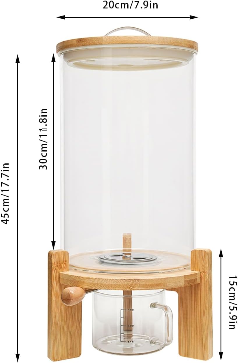 Reisspender, 7,5 l, Getreidespender aus Glas, mit Messbecher und luftdichtem Deckel, für Reis, Mehl,