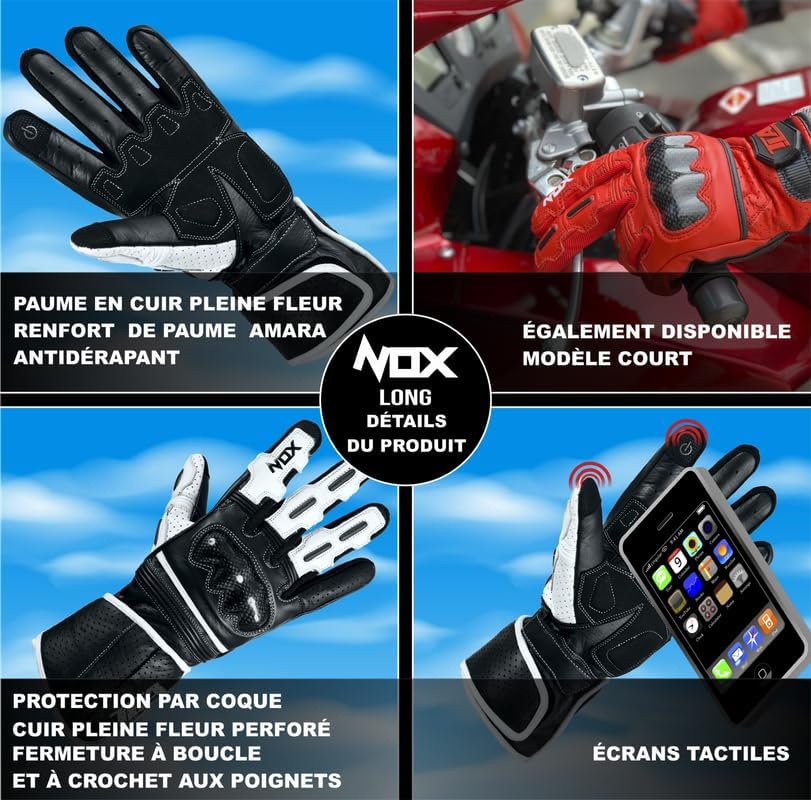 TLA NOX Leder-Motorradhandschuhe mit CE-geprüftem Knöchelschutz, Grössen bis 4XL für Männer und Frau