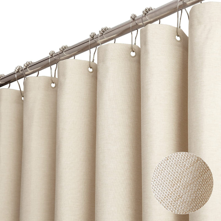 Premium Duschvorhang Leinen Stoff Textil 200 x 180 Wasserdicht Anti-Schimmel für Badezimmer Beige 18