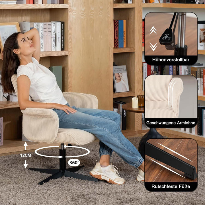 MEUBLE Cosy Bürostuhl Ergonomisch Schreibtischstuhl mit höhenverstellbar Armlehnen 360° Drehbar Schm