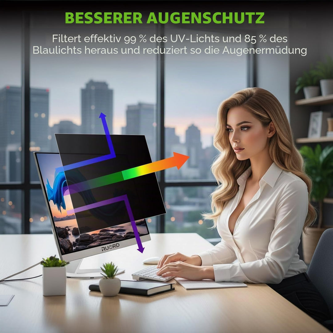 2 Stück Sichtschutzfolie für 27 Zoll 16:9 (59.7x33.6cm) Monitor - Blaulichtfilter &amp; Blendschutz, Abn