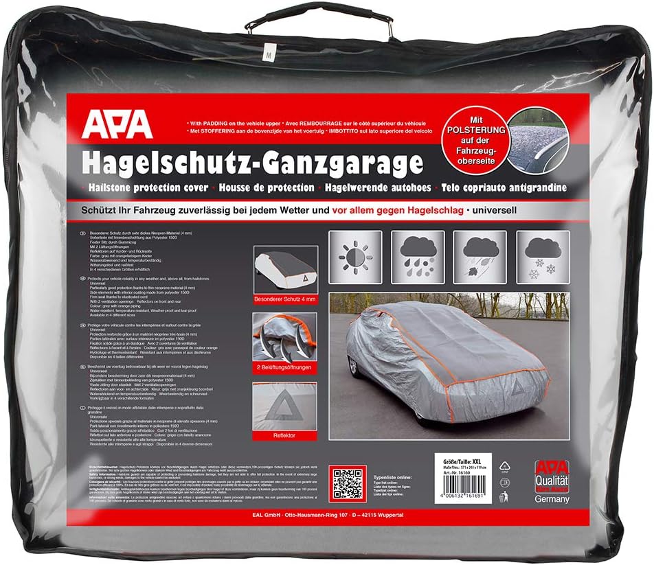 APA 16169 Hagelschutz-Vollgarage XXL, Autoabdeckung, Autoplane, reissfest, wasserabweisend, grau Hag