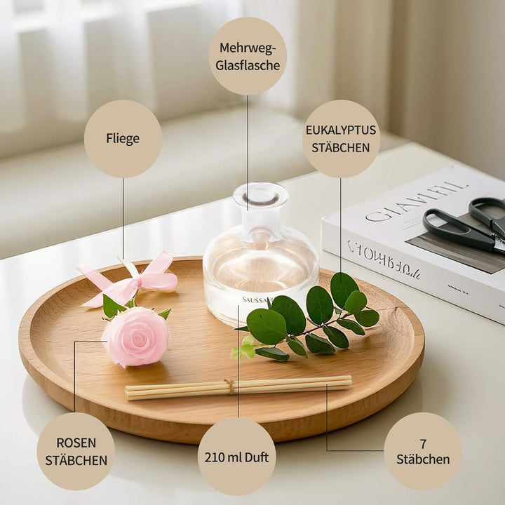 Blume Raumduft Diffuser 120 Tage Rose Duft für Badezimmer Deko, Natürlich und Langanhaltend Aroma Di
