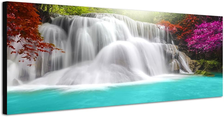 Paul Sinus Art Panoramabild auf Leinwand und Keilrahmen 150x50cm Thailand Wald Wasserfall Lagune Nat