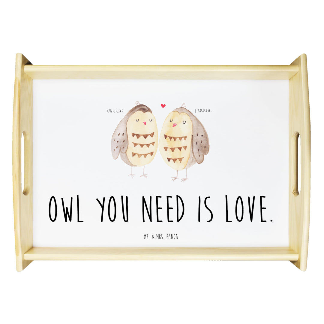 Mr. & Mrs. Panda Sofa Tablett Eulen Liebe - Geschenk, Liebesspruch, Dekotablett, aus Holz, Verliebt,