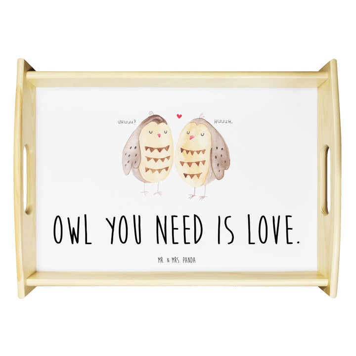 Mr. & Mrs. Panda Sofa Tablett Eulen Liebe - Geschenk, Liebesspruch, Dekotablett, aus Holz, Verliebt,