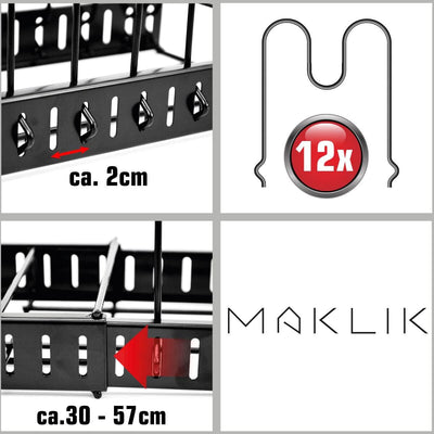 MAKLIK Teleskop Pfannen Regal mit 12 Ablagen - Deckel Organizer Küche Zubehör - Topf Organizer Schra