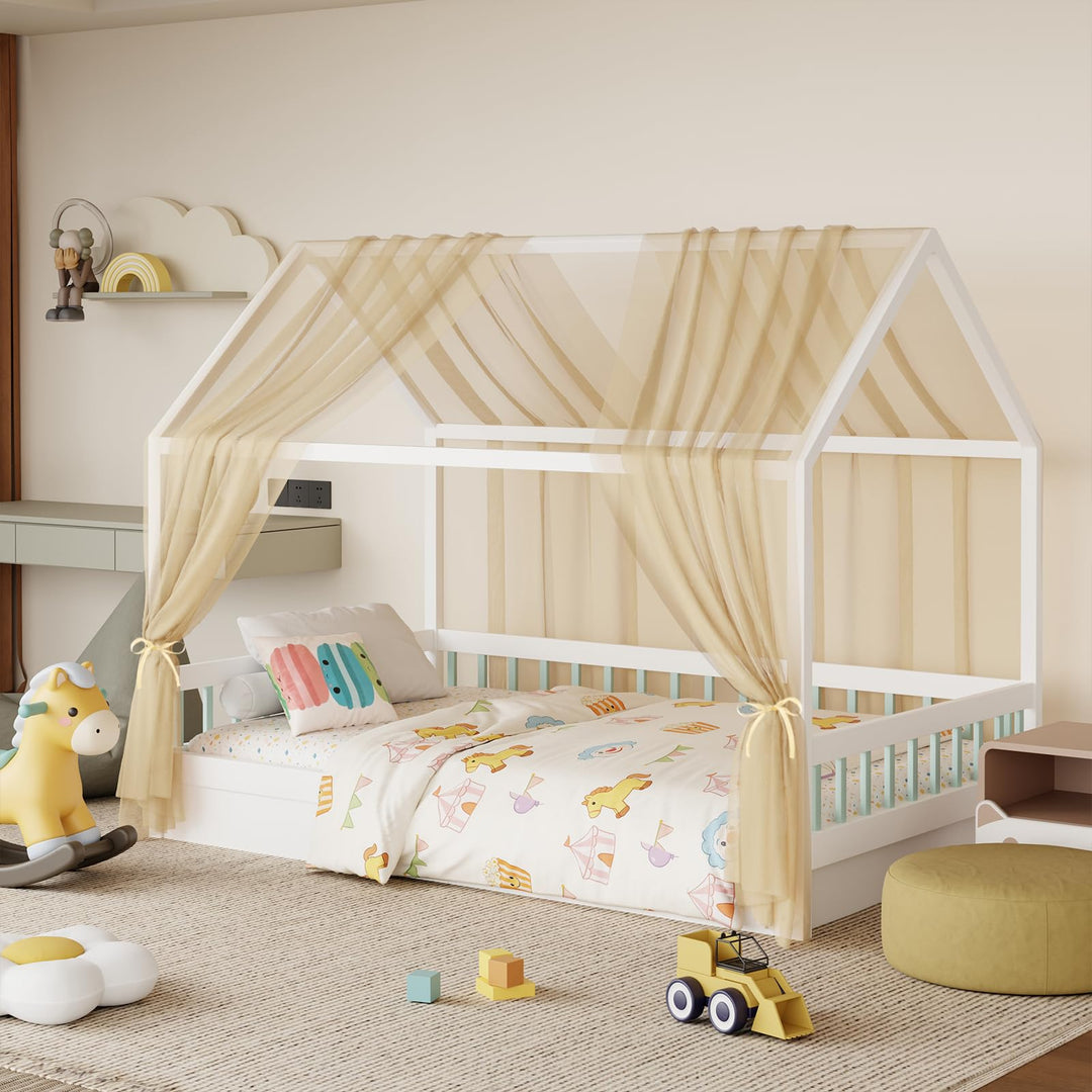GFCC Betthimmel aus Tüll für Kinder, 2 Stück Hausbett Himmel Set 150x350cm, Leichter & Geruchsneutra