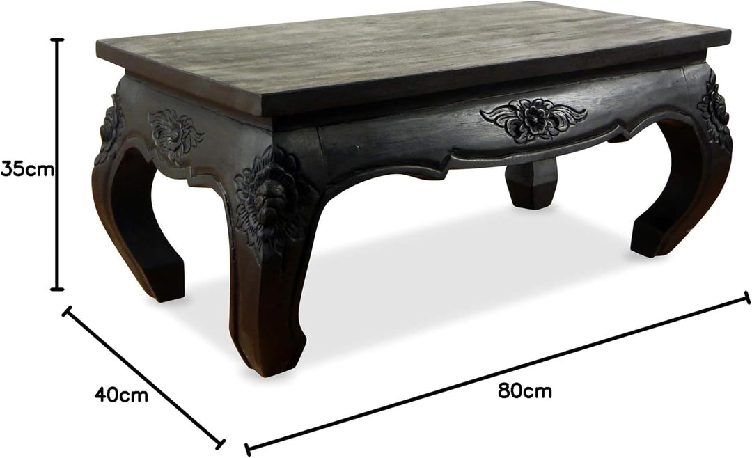 livasia Opiumtisch, Couchtisch mit Schnitzerei, Beistelltisch, Sofatisch (schwarz) Schwarz mit Schni