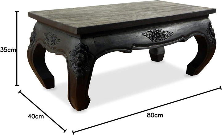 livasia Opiumtisch, Couchtisch mit Schnitzerei, Beistelltisch, Sofatisch (schwarz) Schwarz mit Schni