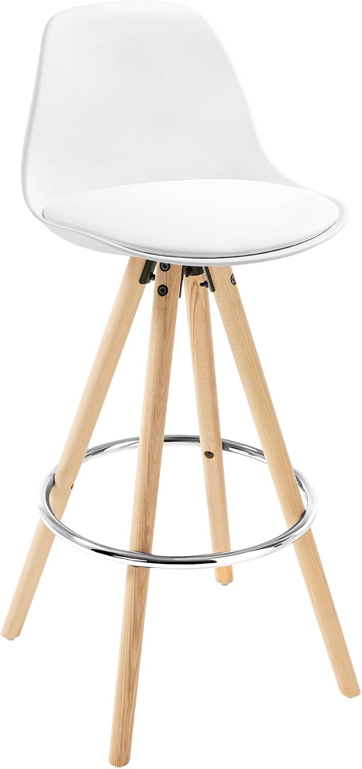WOLTU Barhocker 2er Set, mit Lehne, Kunstleder+Holz, Weiss | Barstuhl mit Fussstütze, Design Stuhl 7
