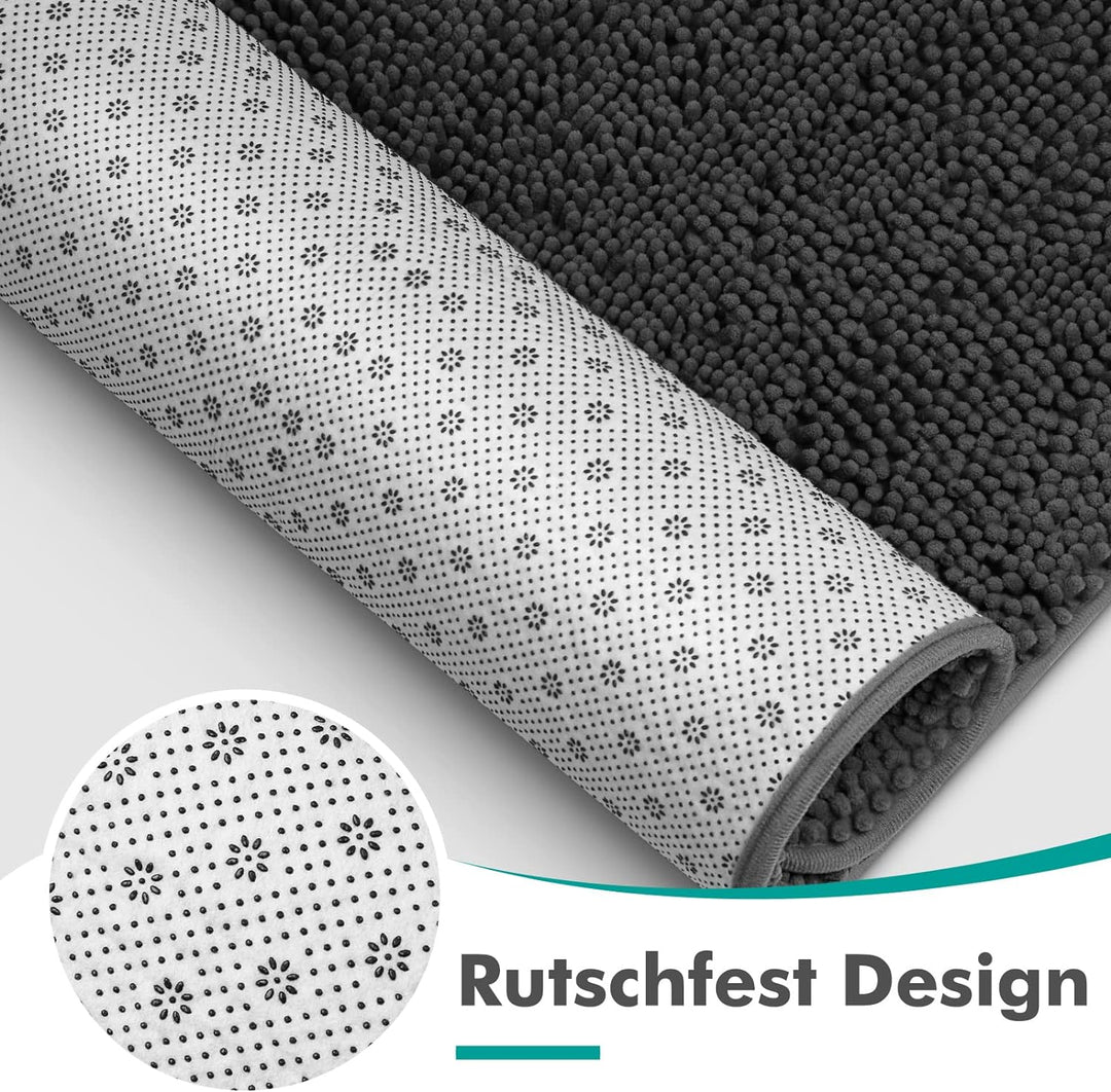 MEKO Badematte aus Chenille, 2er Set Badezimmerteppich rutschfest Duschvorleger und saugfähiger U-fö