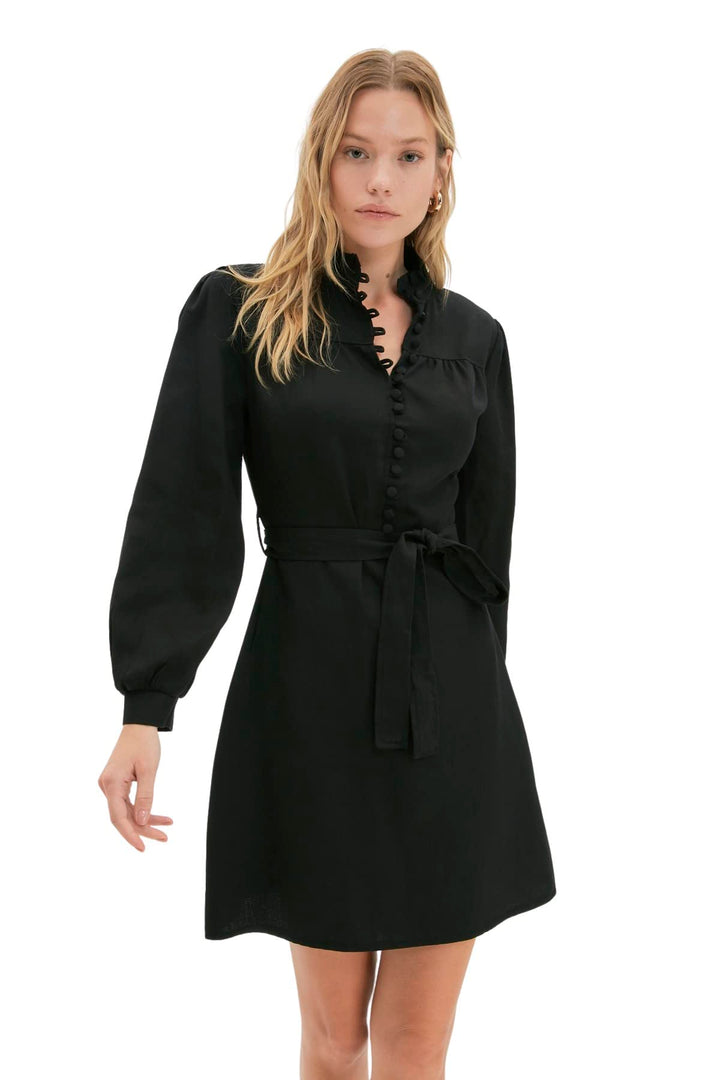 TRENDYOL Damen Mini wrapover almindelig kjole Dress, Schwarz, 34 EU