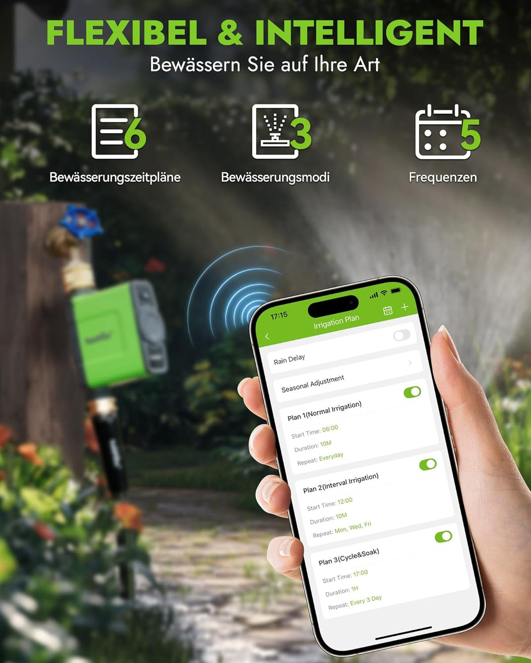 RAINPOINT Bewässerungscomputer WLAN mit Antennen-Gateway und Messingeinlass IP65 Bewässerungssteueru