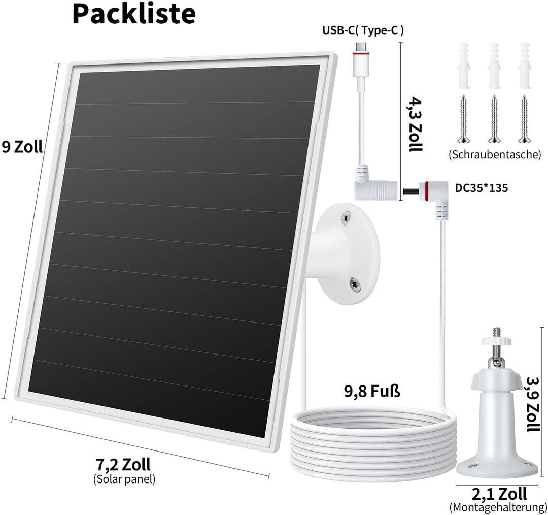 8 W Solarpanel für Ringkamera, Solar-Ladegerät mit DC35 x 135-Anschluss und 3 m Kabel (Fassstecker a