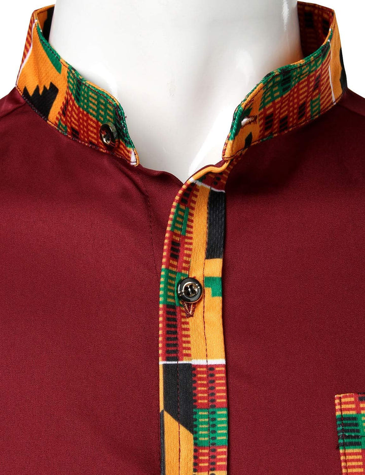 PARKLEES Herren African Tribal Grafik Patchwork Design Slim Fit Langarm Freizeithemd Party Shirt für