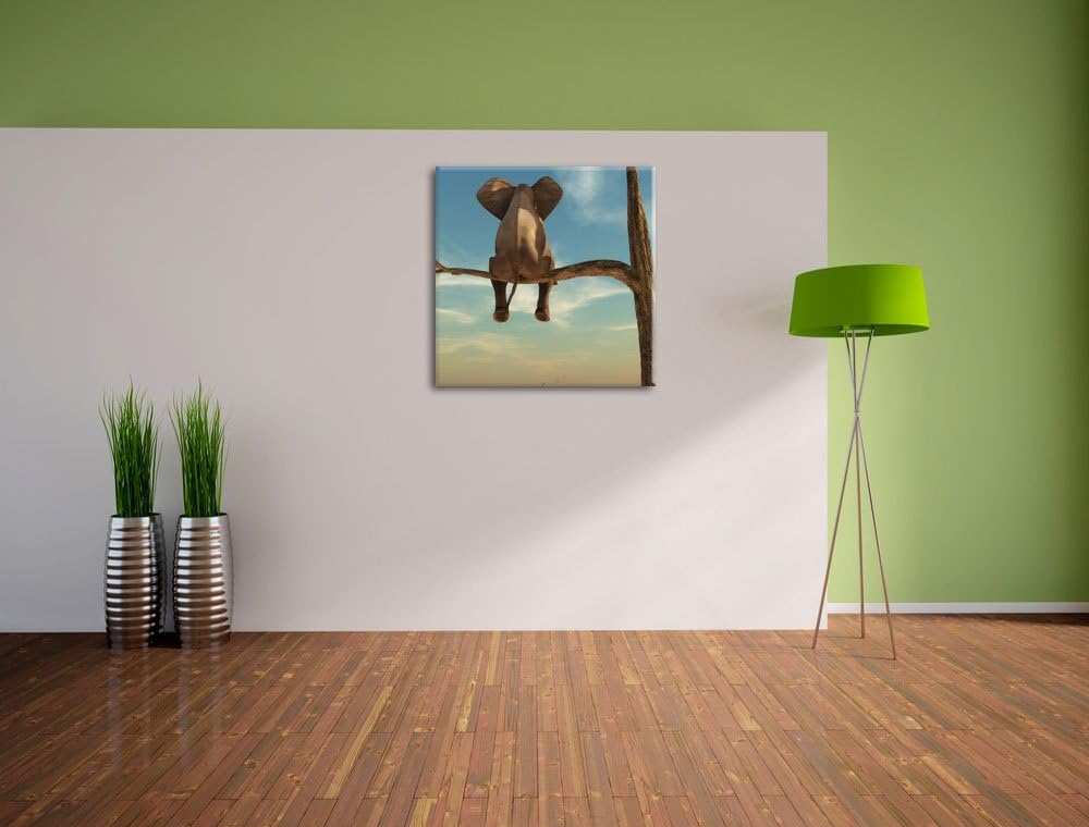 Pixxprint Elefant auf einem AST in der Wüste als Leinwandbild/Grösse: 70x70 cm/Wandbild/Kunstdruck/f
