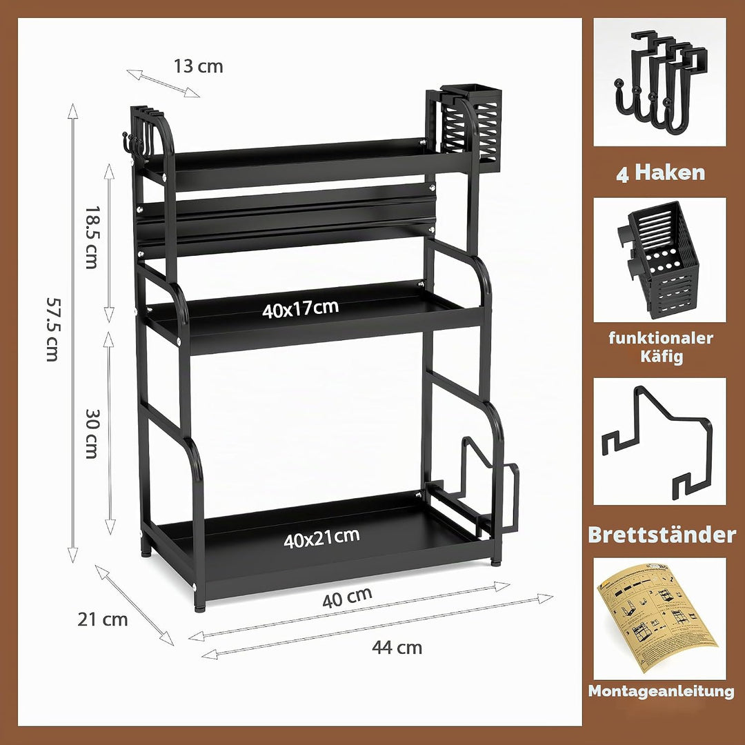 FEXPLENDID spices organizer, küchenregal arbeitsplatte, 63x49x22.5cm, Stahl, gewürz organizer, küche
