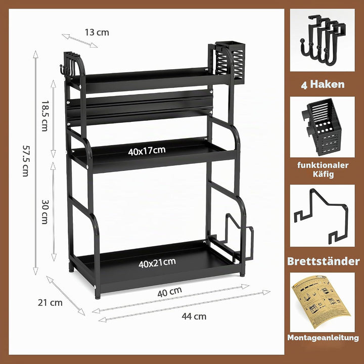FEXPLENDID spices organizer, küchenregal arbeitsplatte, 63x49x22.5cm, Stahl, gewürz organizer, küche