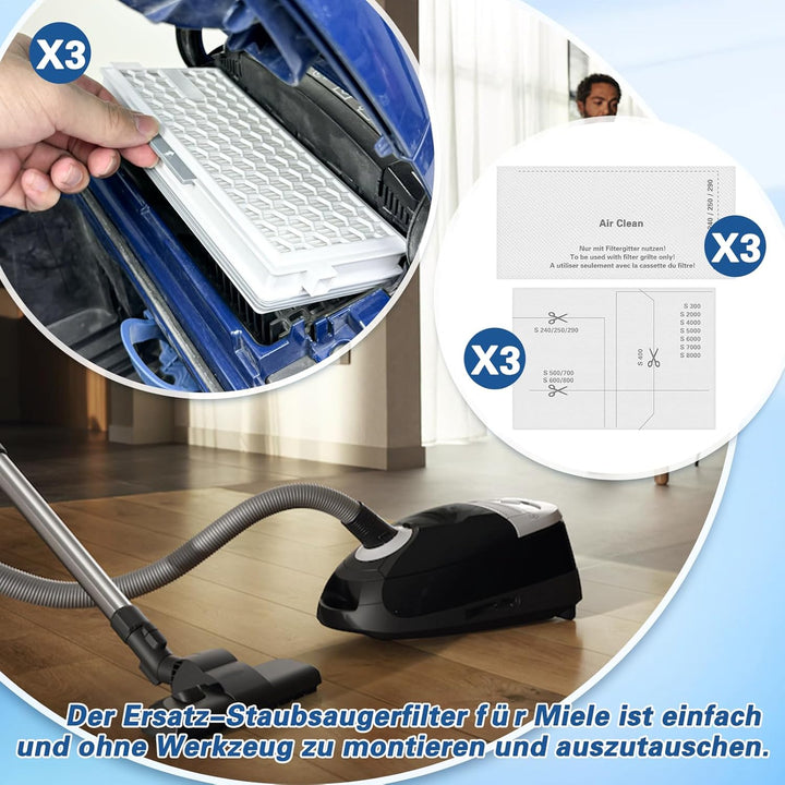 3 Sätze Airclean Plus 50 Ersatz Filters für Miele Compact C1 C2, Complete C2 C3, Guard S1 L1 M1 Stau
