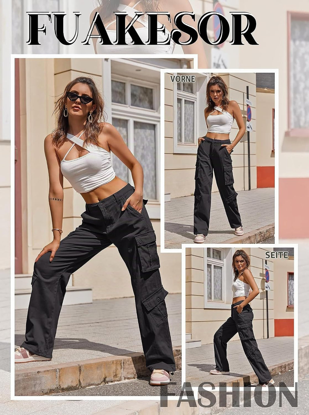 Fuakesor Cargohose Damen Baggy Y2K Multi Taschen High Waist Stretch Wanderhose Sport Jogginghose mit