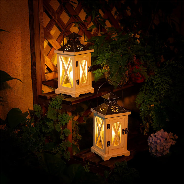 Sziqiqi Laterne Kerzenhalter Vintage Windlicht Laterne Holz Metall Dekorative Windlichthalter für Dr
