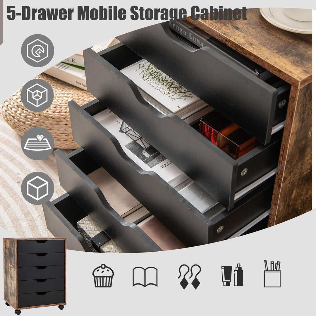 KOMFOTTEU Rollcontainer mit Schubladen, mobiler Aktenschrank Schubladenschrank mit Räder, Bürowagen