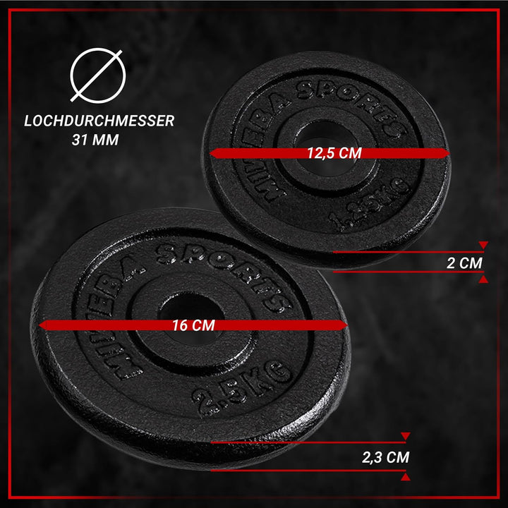 Miweba Sports Hantelset MKH110 | 10 kg | 20kg - 𝐏𝐫𝐨𝐟𝐢 Einzelhantel - Hanteln 2er Set - Stange 30mm -