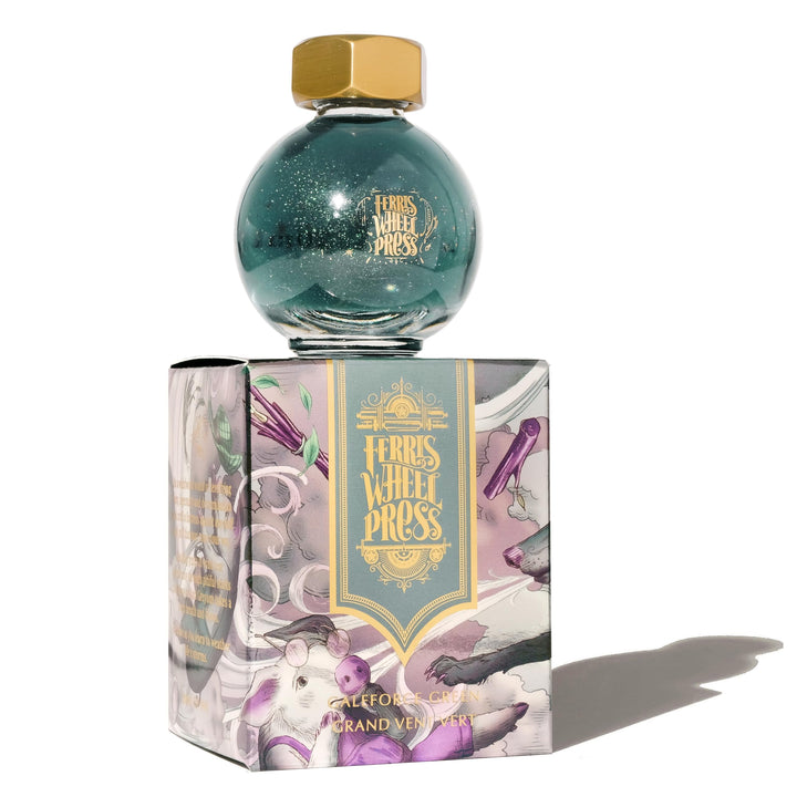 Ferris Wheel Press Fountain Pen Ink, FerriTales Collection, Deep Eucalyptus with Duochrome green/pin