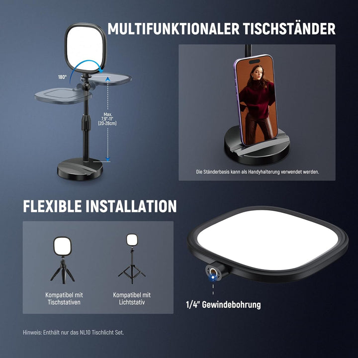 NEEWER Basics 2er 5" Tisch Videolicht für Videoanrufe, CRI95 Vollbild LED Ringlicht mit Ständer, 10W