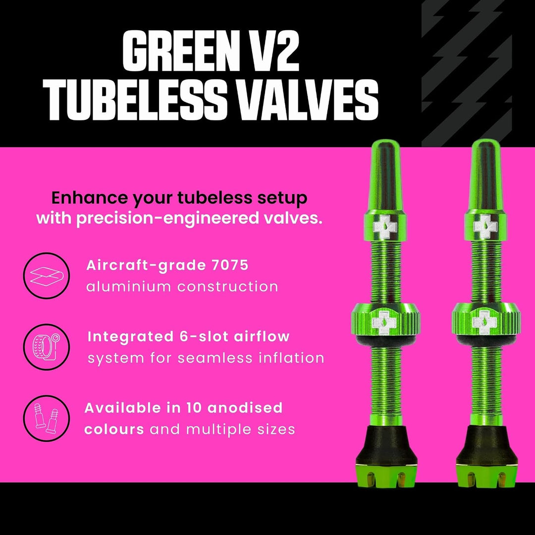 Muc-Off Unisex V2 Presta Tubeless Ventile, Grün, 44mm Grün 44mm, Grün 44mm