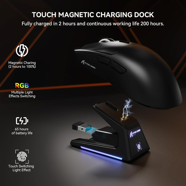 MAMBASNAKE x Attack Shark X1 Gaming-Maus mit Ladestation, 49g Ultralight, 40K DPI PAW3395 PRO-Sensor