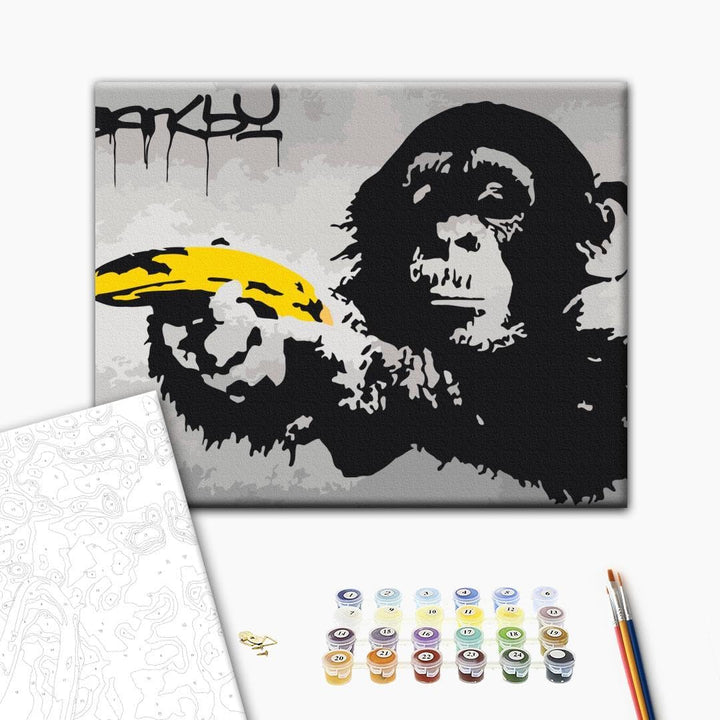 murando - Malen nach Zahlen Banksy Affe 50x40 cm Malset mit Holzrahmen auf Leinwand für Erwachsene K