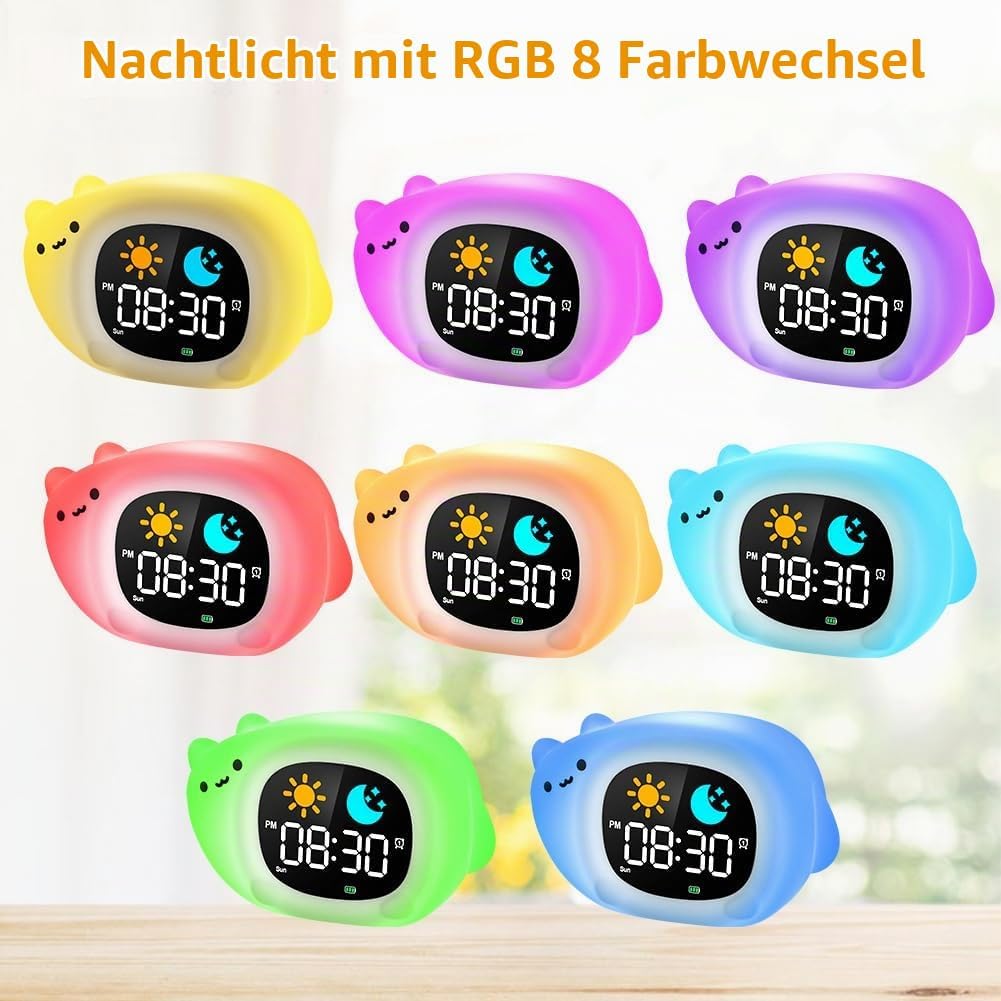 HOTUT Kinder Lichtwecker,Schlaftrainer Kinder mit Nachtlichtern,6 White Noise Kinderwecker,Digitaler