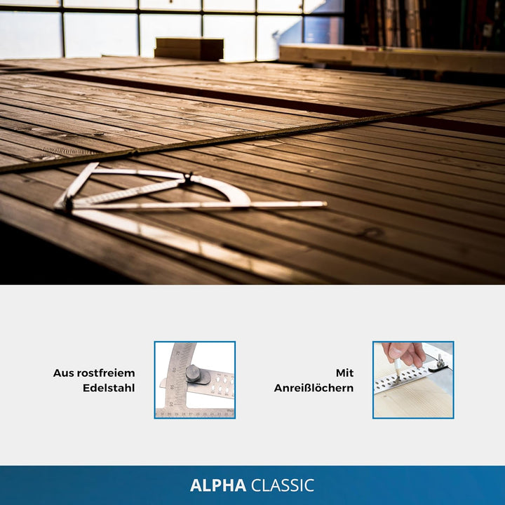 hedue® Anreissgerät Alphawinkel Classic | Alpha Winkel für Zimmerer , Anreisswinkel & Präzisionswink