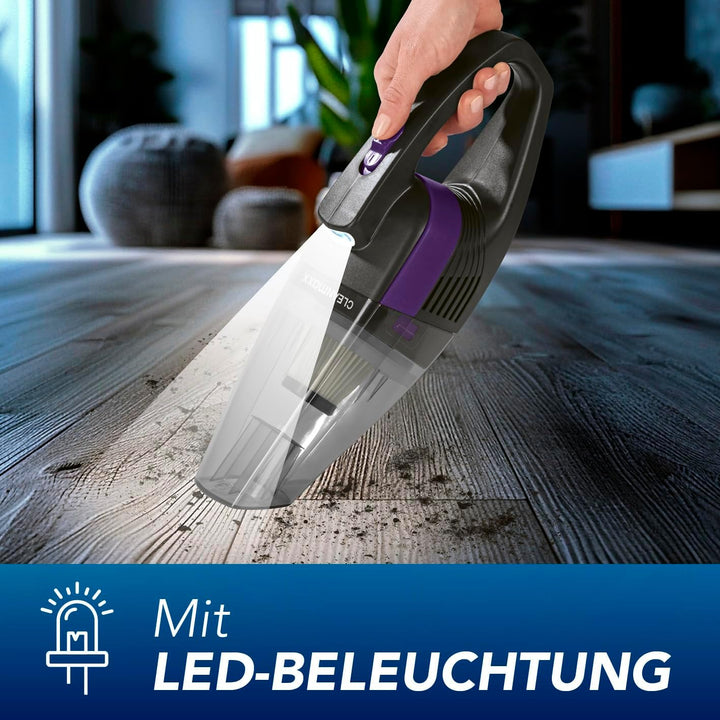 CLEANmaxx Handstaubsauger – kabellos, leistungsstarke 2000 mAh | Akku Staubsauger mit 600 ml Staubbe
