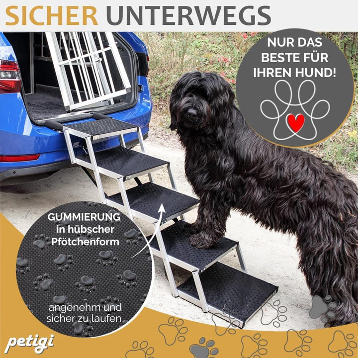 Hundetreppe für Auto 5 Stufen klappbar, 70 kg Belastbarkeit Hund Anti Rutsch Einstiegshilfe faltbar