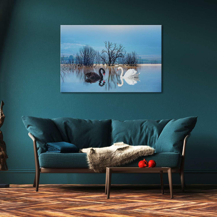 Startonight Bilder - Schwarze Weisse Schwäne - Leinwandbilder Moderne Kunst, Wanddeko Kunstdrucke, W