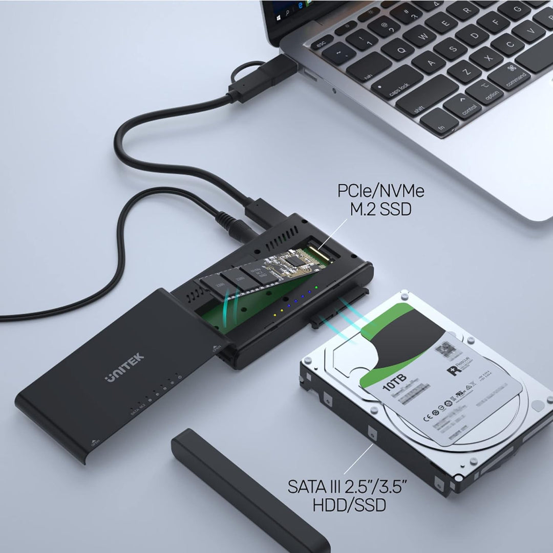 Unitek S1222A SolidForce+ USB-C zu PCIe/NVMe M.2 SSD-Gehäuse Plus SATA III Adapter mit Offline Clone