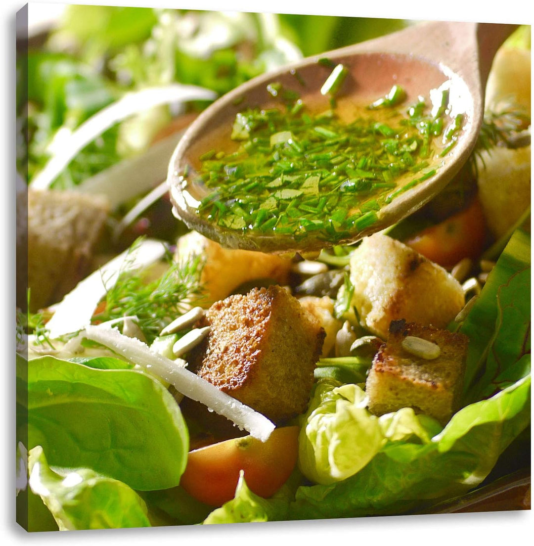 Kräuter Vinaigrette, Format: 70x70 auf Leinwand, XXL riesige Bilder fertig gerahmt mit Keilrahmen, K