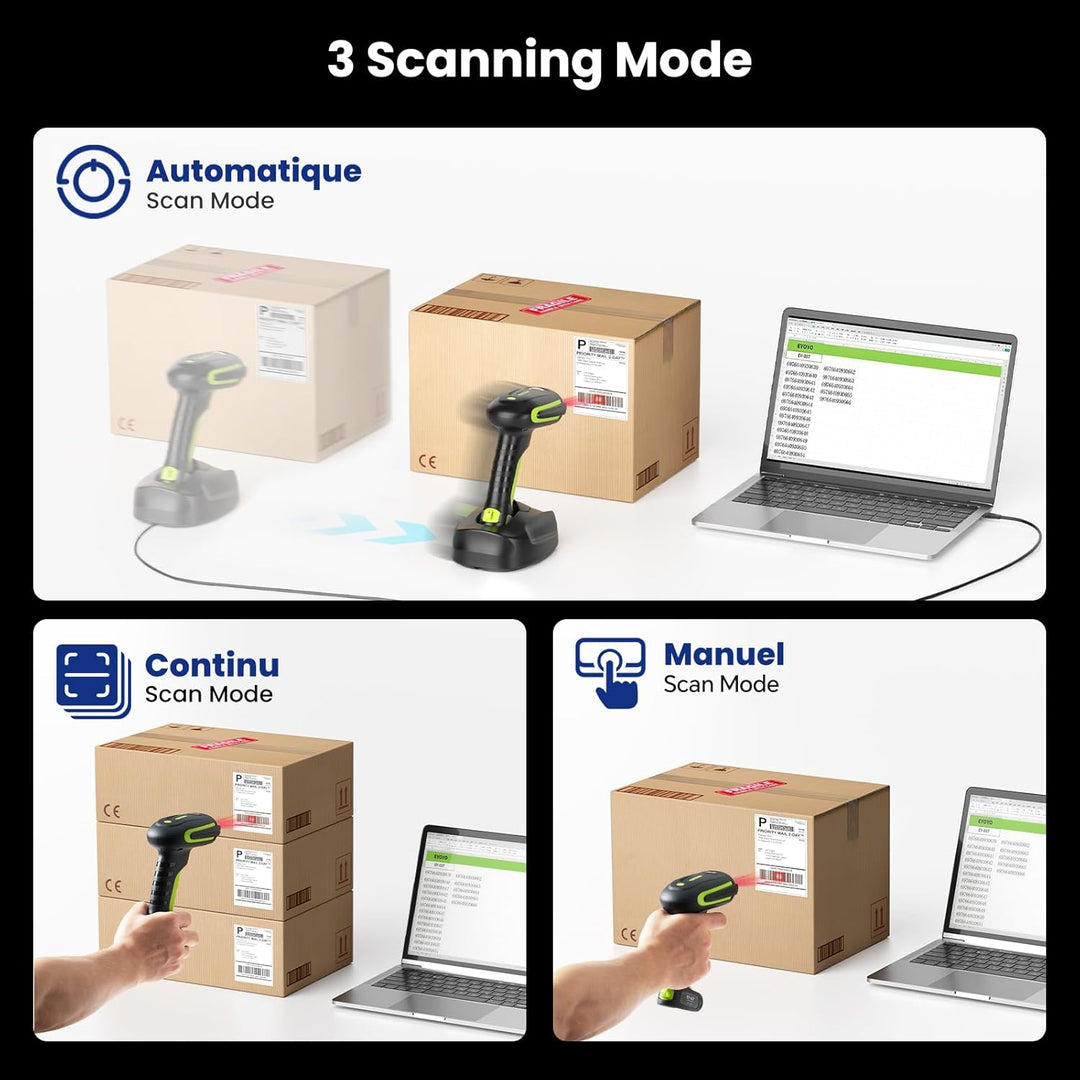 Eyoyo 2D QR Industrie Barcode Scanner Kabellos mit Kabelloser Ladeständer, Robuster, Strapazierfähig