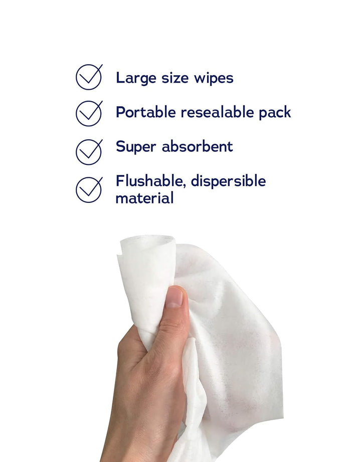 DYMACARE® Spülbare Toilettentücher, Dermatologisch getestet, Biologisch abbaubar, 24 Tücher je Packu