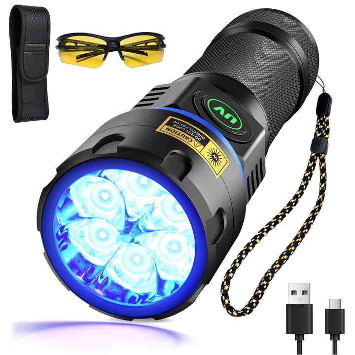 DARKBEAM UV Taschenlampe Schwarzlicht 395nm, 6xLED Taschenlampen Ultraviolett Aufladbar 60W Hohe Lei