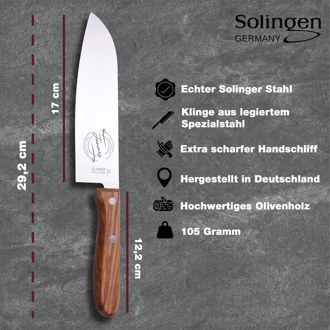 personalisiertes Premium Messer-Set von H. Herder mit Gravur – 4-teilig (Santoku, Nakiri, Koch- & Br