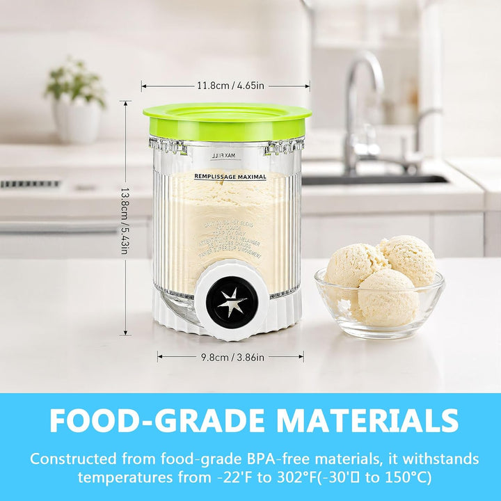 4er Set Ersatzbecher für Eiscreme-Maschinen 473ml Eiscremebehälter mit farbigen Deckeln, BPA-frei, S