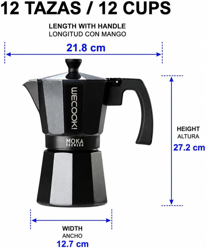 WECOOK! Bella – Espressokocher Aluminium 12 Tassen | Geeignet für Gas-, Elektro- und Glaskeramikherd
