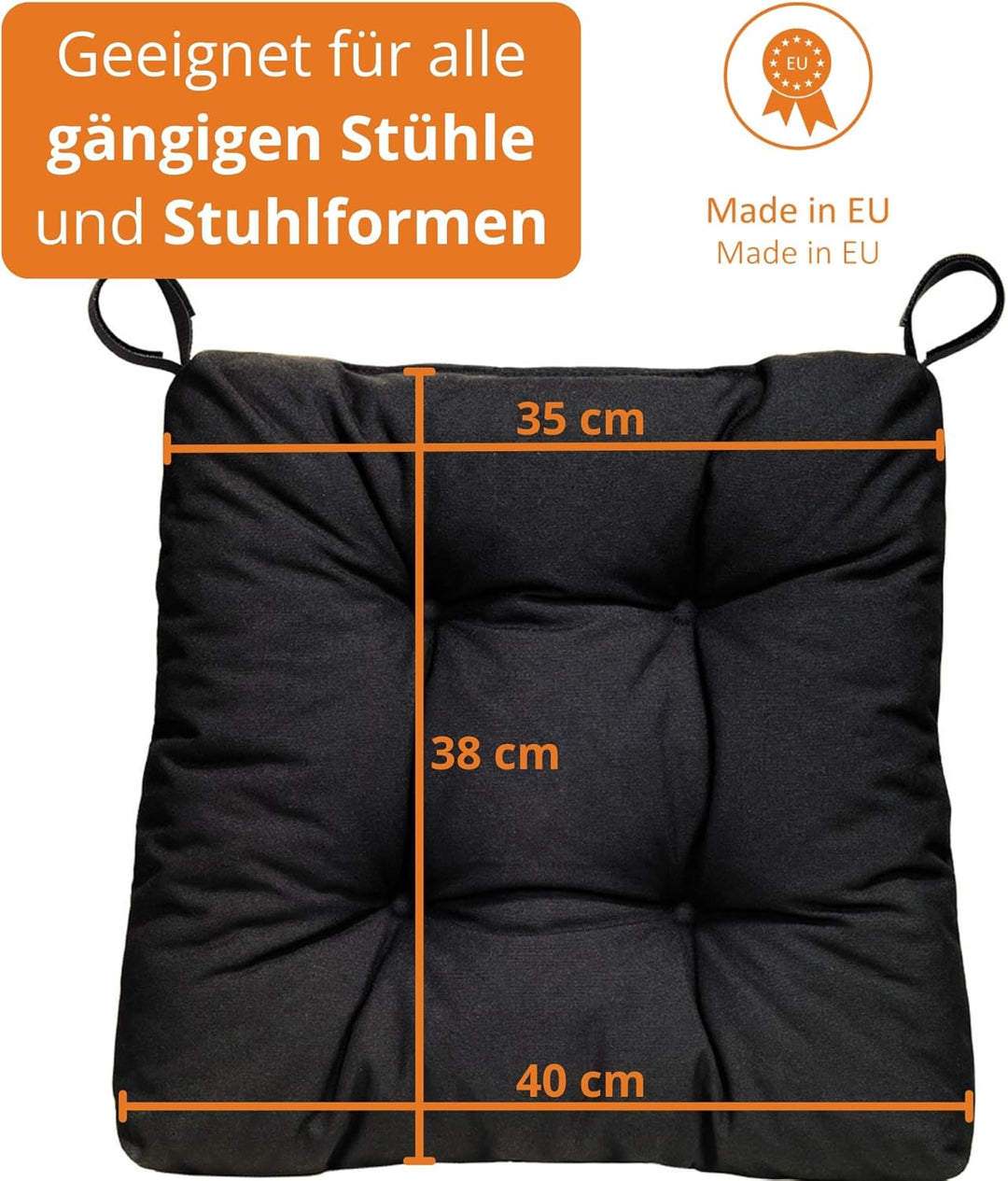 sleepling 4er Set Stuhlkissen 40 (vorne), 35 (hinten) x 38 x 7 cm, Sitzkissen für Stuhl &amp; Bank mit K