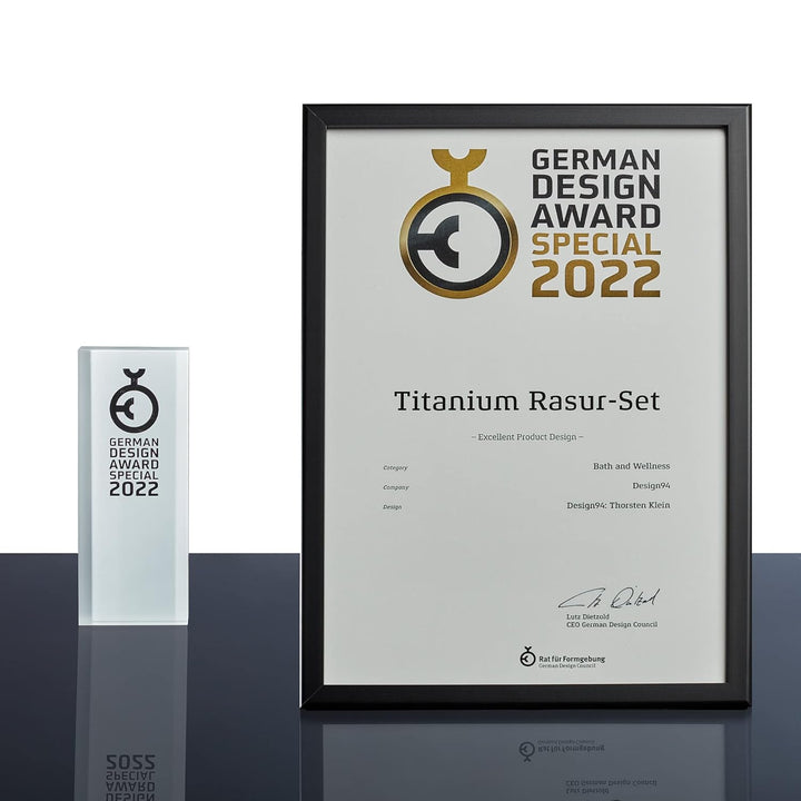 Design94 Rasierhobel aus Titan - Titanium ausgezeichnet mit dem German Design Award 2022 Titangrau 1